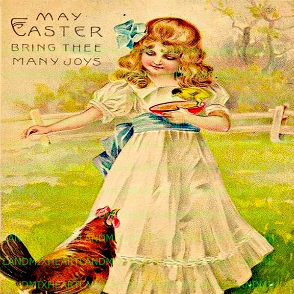 Vintage Easter Postcard Girl and Chicks Digital Image Download Printable