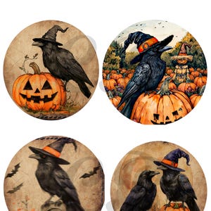 ViNTaGe HaLLoWeeN BLaCK CRoW CiRCLe&#39;s/TaGS/CaRDS/WaLL ART Digital  Download Printable Image