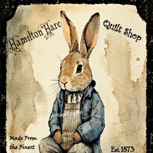 Etiquetas/transferencias/decoupage/álbumes de recortes/diarios/imágenes prediseñadas de Hamilton Hare Quilt Shop, descarga digital, estilo granja primitivo vintage