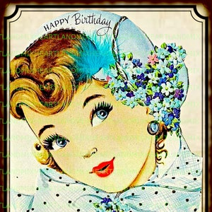 Retro Vintage Happy Birthday Card Digital Image Instant Download Printable