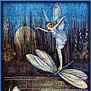Vintage Fairy on Dragonfly Art Image: Printable Nursery Wall Art (Digital Download)