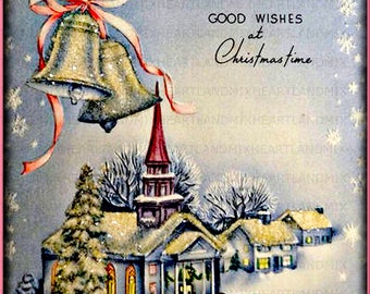 Vintage GLITTER Church Scene CHRISTMAS Image DIGITAL Download Printable