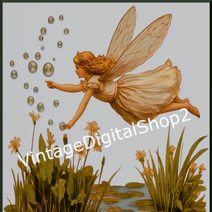 Vintage Fairy Spring Bubbles Digital Graphic Image Download Printable