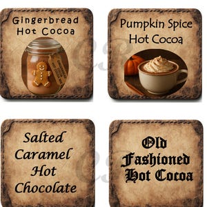 Vintage Farmhouse Primitive Flavored Hot Cocoa Pantry Labels Digital Image Download Printable
