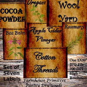 Vintage Farmhouse Primitive Dry Goods Pantry Labels Digital Image Instant Download Printable