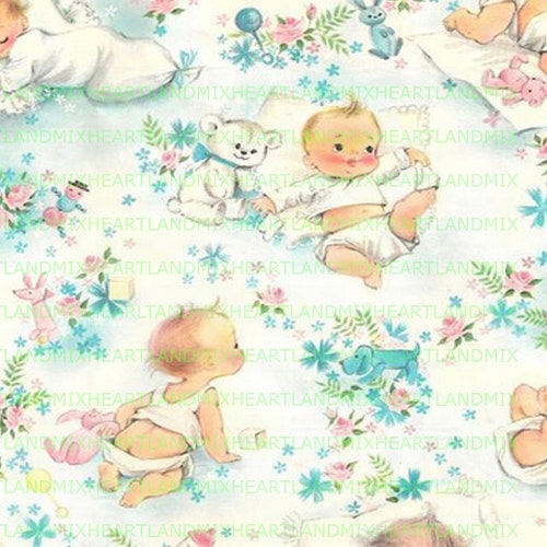 Vintage Baby Shower Wrapping Paper Digital Image Download Etsy