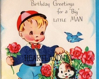 Happy Birthday BIG Little Man Vintage Digital Image Greeting Card