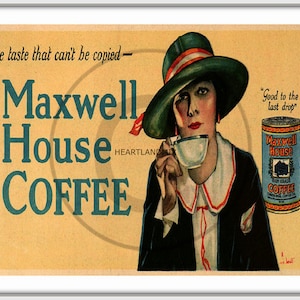 Vintage Maxwell House Coffee Digital Image Wall Art/Tranfer/Tags/Labels/Logos Download Printable AD