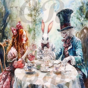 Etichette da parete con immagine digitale vintage Alice nel paese delle meraviglie Tea Party, trasferimenti, loghi, tag, download, stampabili