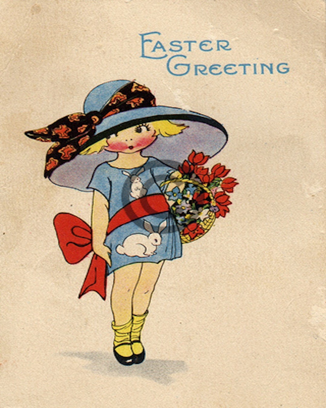 Vintage Easter Art Deco Girl With Large Easter Etsy