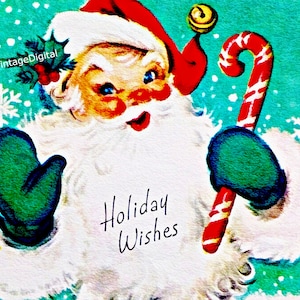 Vintage Santas Candy Cane Digital Image Wall Art/Gift Tags/Cards/Labels/Logos/Transfers/Scrapbook Instant Download Printable