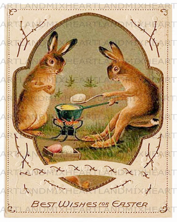 Vintage Easter Postcards Download Printable Image Two Brown | Etsy