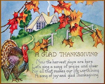 Vintage Digital Image Download Printable Thanksgiving Greetings Verse Art Deco Cottage