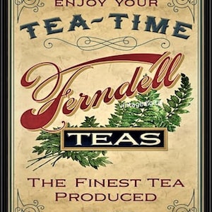 Vintage Tea Time Werbekarte Digitales Bild Kunst Download druckbare Tags Grußkarten Etiketten Logos