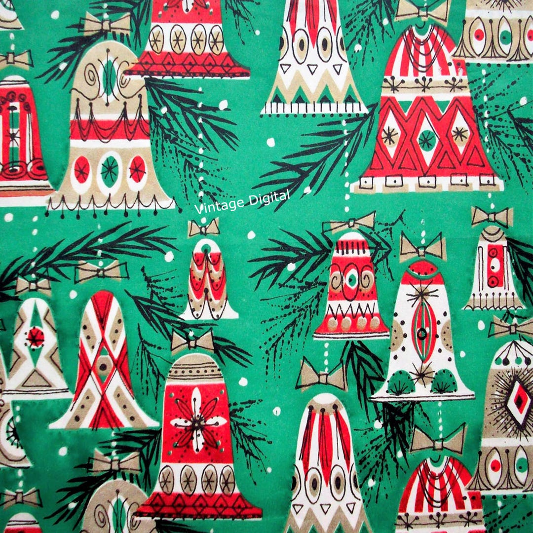 Retro Christmas Bells Wrapping Paper Wallpaper Download Printable Image ...