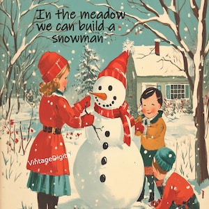 Etichette regalo/biglietti/scarapbooking/pagine di diario/trasferimenti con immagine digitale di Frosty the Snowman, vintage retrò