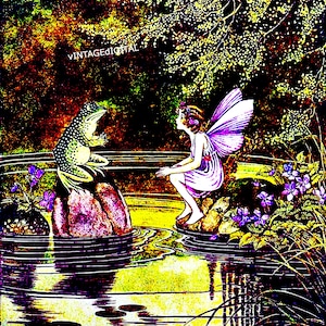 Vintage Fairy Tale Illustration: Frog and Fairy Art Print (Digital Download)