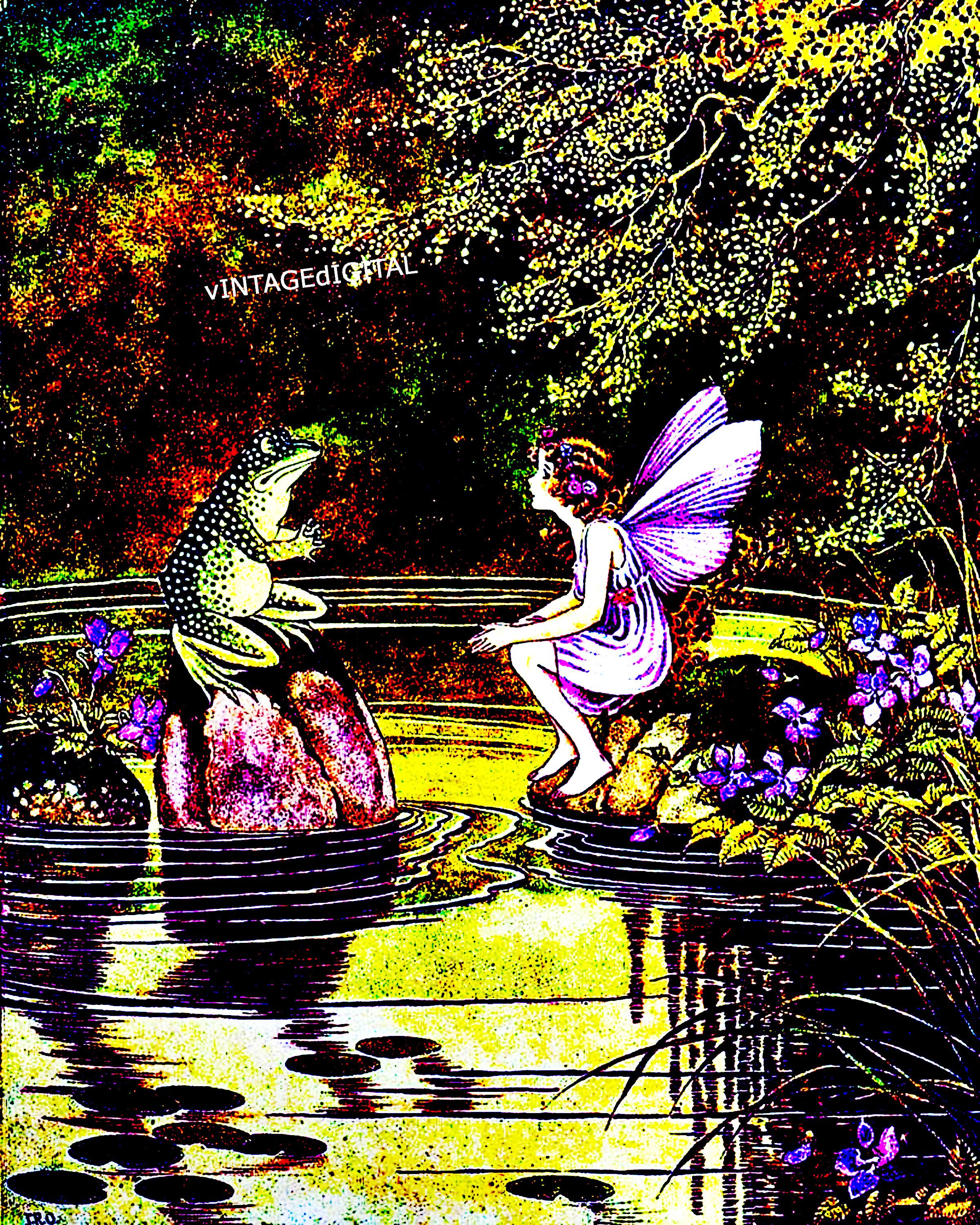 FAIRY and FROG Storybook Vintage Illustration Digital