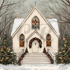 Primitive Vintage Christmas Church Digital Download Printable Cards/Tags/Transfers/Decoupage/Scrapbooks/Wall Art/Clip Art/Journal Page