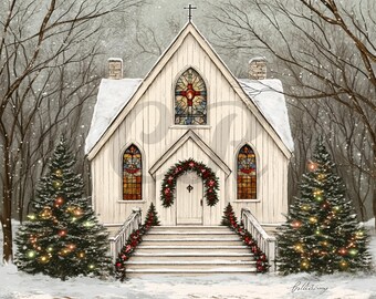 Vintage Christmas Church Image: Printable Digital Download for Crafts