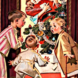 Vintage moeder kussende kerstman digitale afbeelding download afdrukbaar