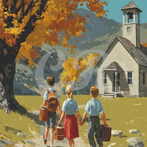 Vintage Retro Children's First Day Back To School Digital Image Download Printable