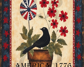 Vintage Primitive Volkskunst Unabhängigkeitstag Bild Digitaler Download Druckbar Patrotischer Feiertag