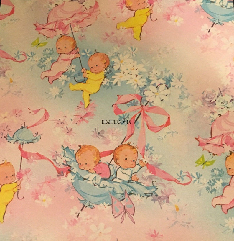 Vintage Baby Shower Wrapping Paper Digital Image Download | Etsy