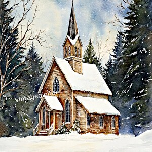 Snowy Church Watercolor Decoupage Rice Paper (A4)