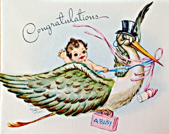 Vintage Stork Baby Congratulations Image (Digital Download)