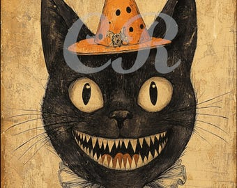 Vintage Black Cat Decoupage Rice Paper: Halloween Craft Supply