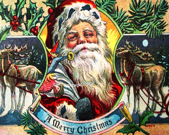 Vintage Santa Christmas Image: Printable Old World Art (Digital Download)