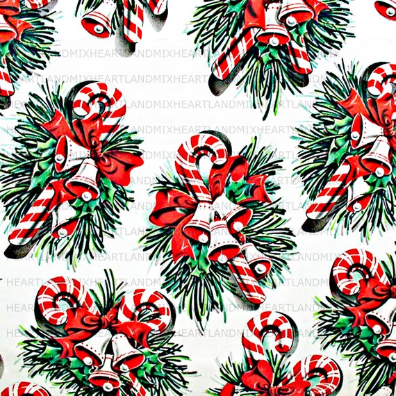Candy Cane Vintage Christmas Paper Wallpaper Digital Image