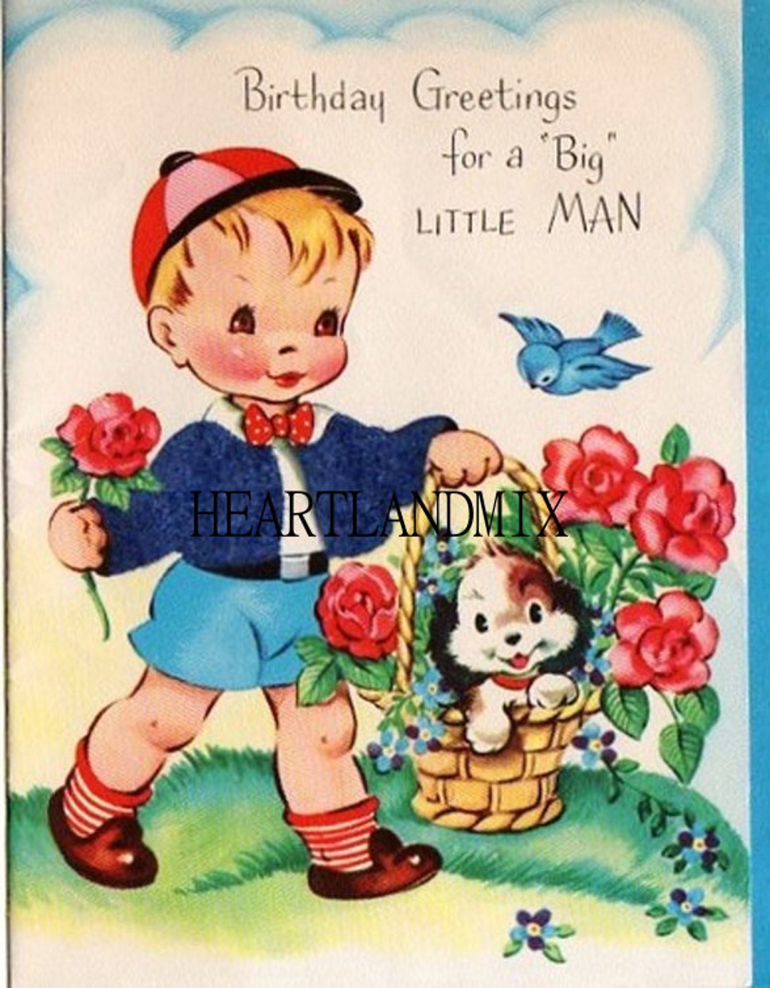 Happy Birthday BIG Little Man Vintage Digital Image Greeting Card
