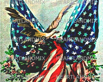 Patriotic Vintage Digital Image Download Printable Flags and Eagle Veterans Day