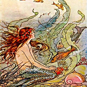 Lámina de sirena art déco: ilustración marina vintage (descarga digital)