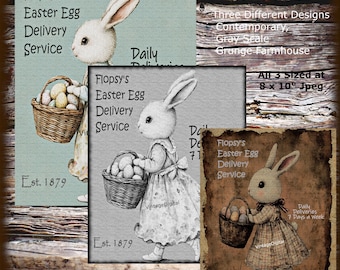 Druk dostawy jajek wielkanocnych Flopsy'ego: Vintage Bunny Clip Art (do pobrania w wersji cyfrowej)