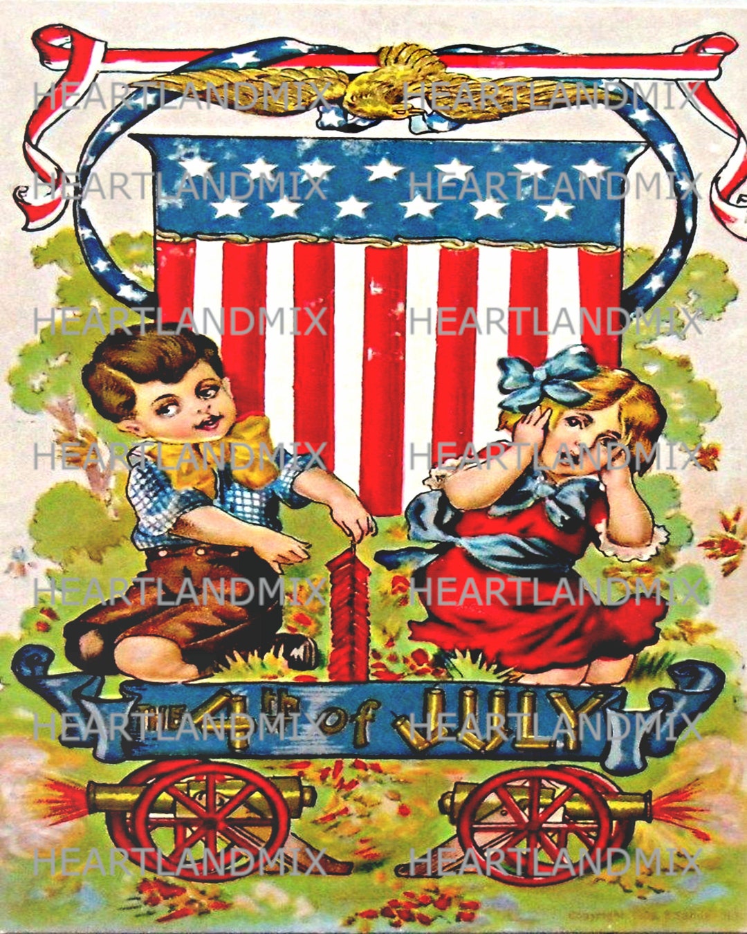 4th of July Flag and Fireworks Vintage Image Digital Download Printable ...