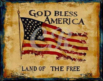 Vintage patriottische adelaarkunst: God Bless America afdrukbare (digitale download)