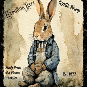 Etiquetas/transferencias/decoupage/álbumes de recortes/diarios/imágenes prediseñadas de Hamilton Hare Quilt Shop, descarga digital, estilo granja primitivo vintage