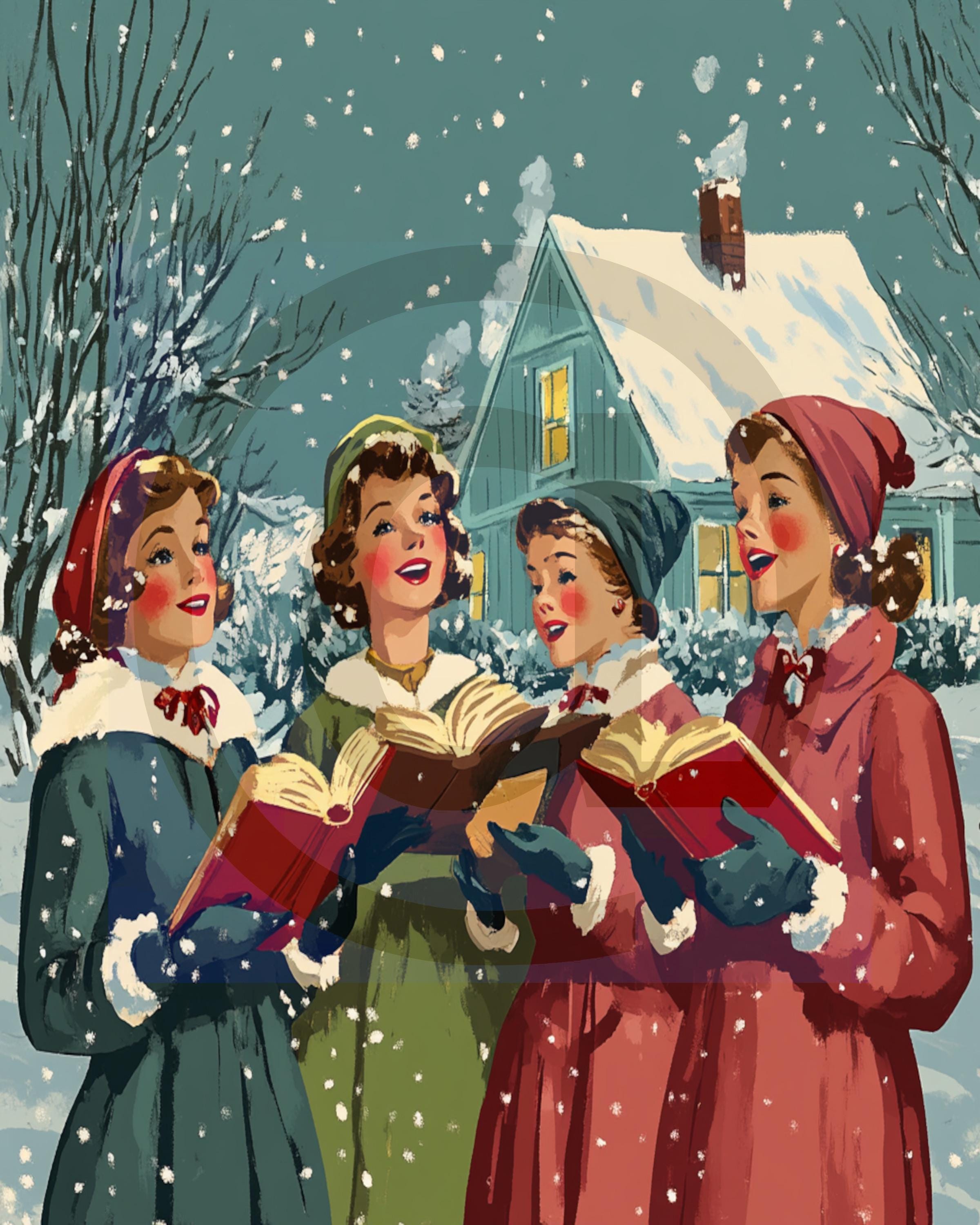 Vintage Retro Mid Century Style Christmas Caroler's Card/tags/wall