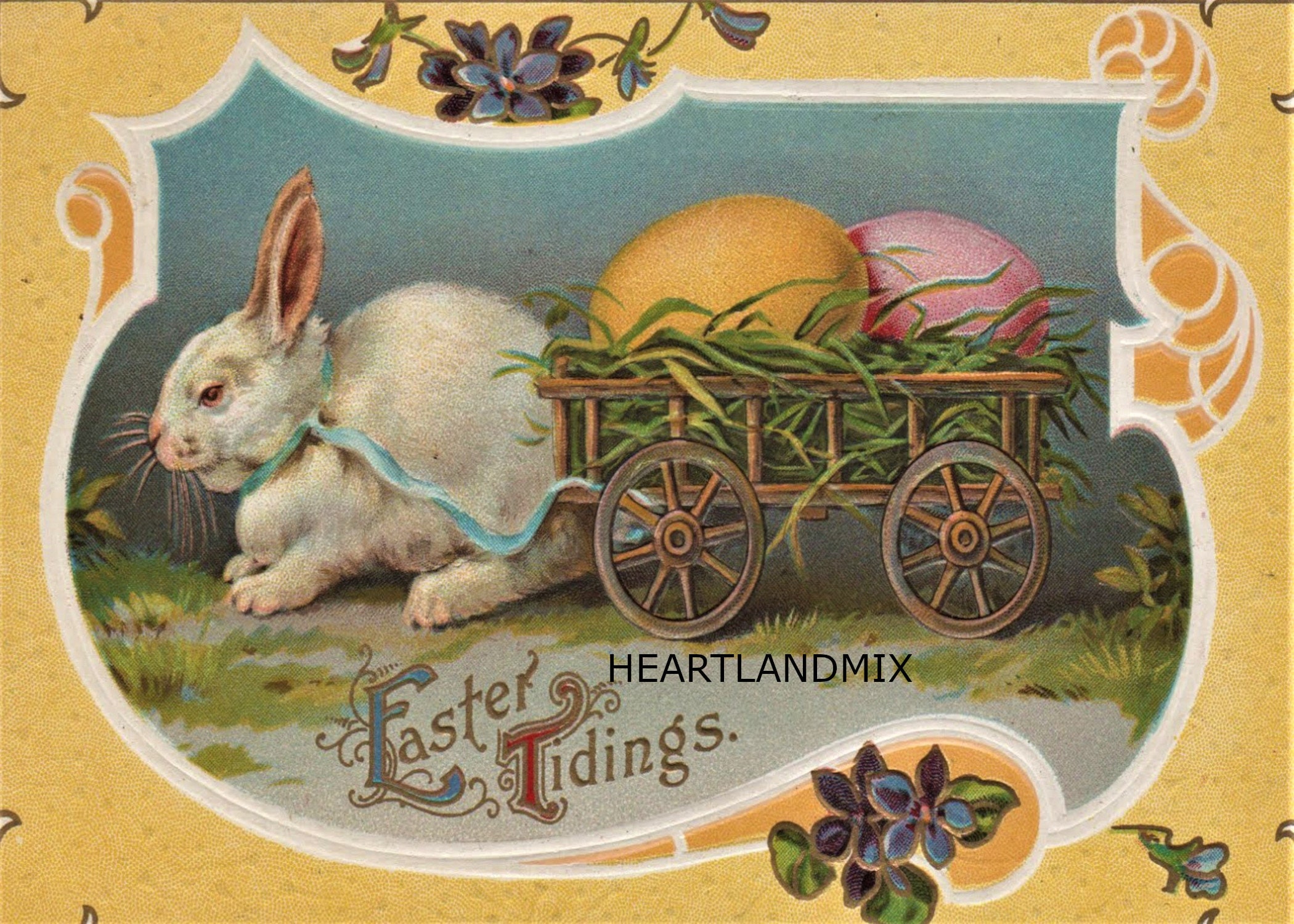 Vintage Art Deco Easter White Rabbit Postcard Download Etsy