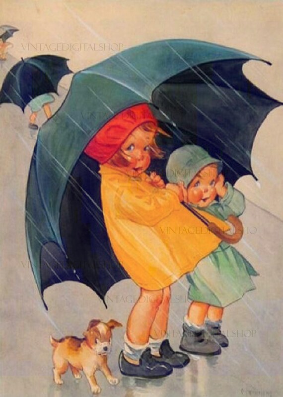 Vintage Digital Image Download Printable Spring Rain Art Deco Era
