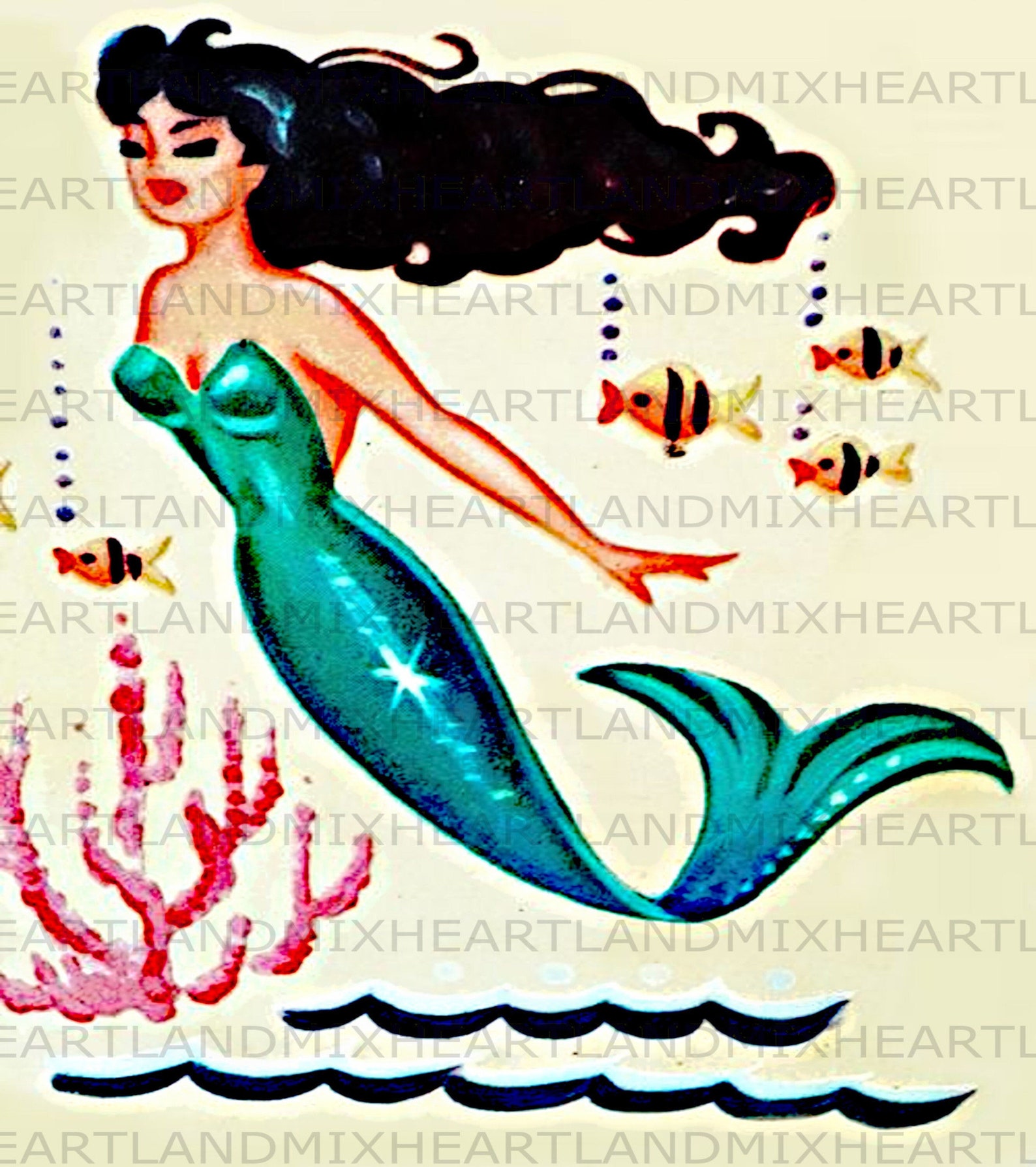 Mermaid Vintage Digital Wall Art Image Download Printable Etsy
