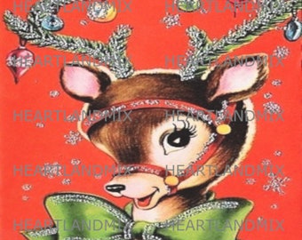 Glitter Reindeer  Christmas Image Digital Download Printable