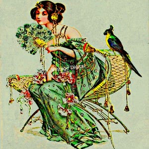Vintage Art Nouveau Lady Illustration: Digital Download
