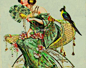 ART NOUVEAU アール・ヌーヴォー 素晴らしい希少なクリスマス・アール・ヌーヴォーの女性像！デジタル版