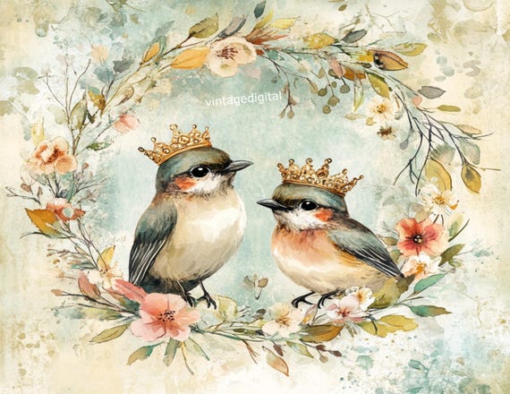 Decoupage Rice Paper, A4 Cute Birds wearing Crowns Decoupage Paper, Decorative Image, Decoupage Designs Paper Crafts DIY Crafting