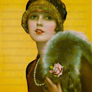 Vintage Art Deco Flapper Illustration: 1920s Woman Digital Image (Digital Download)