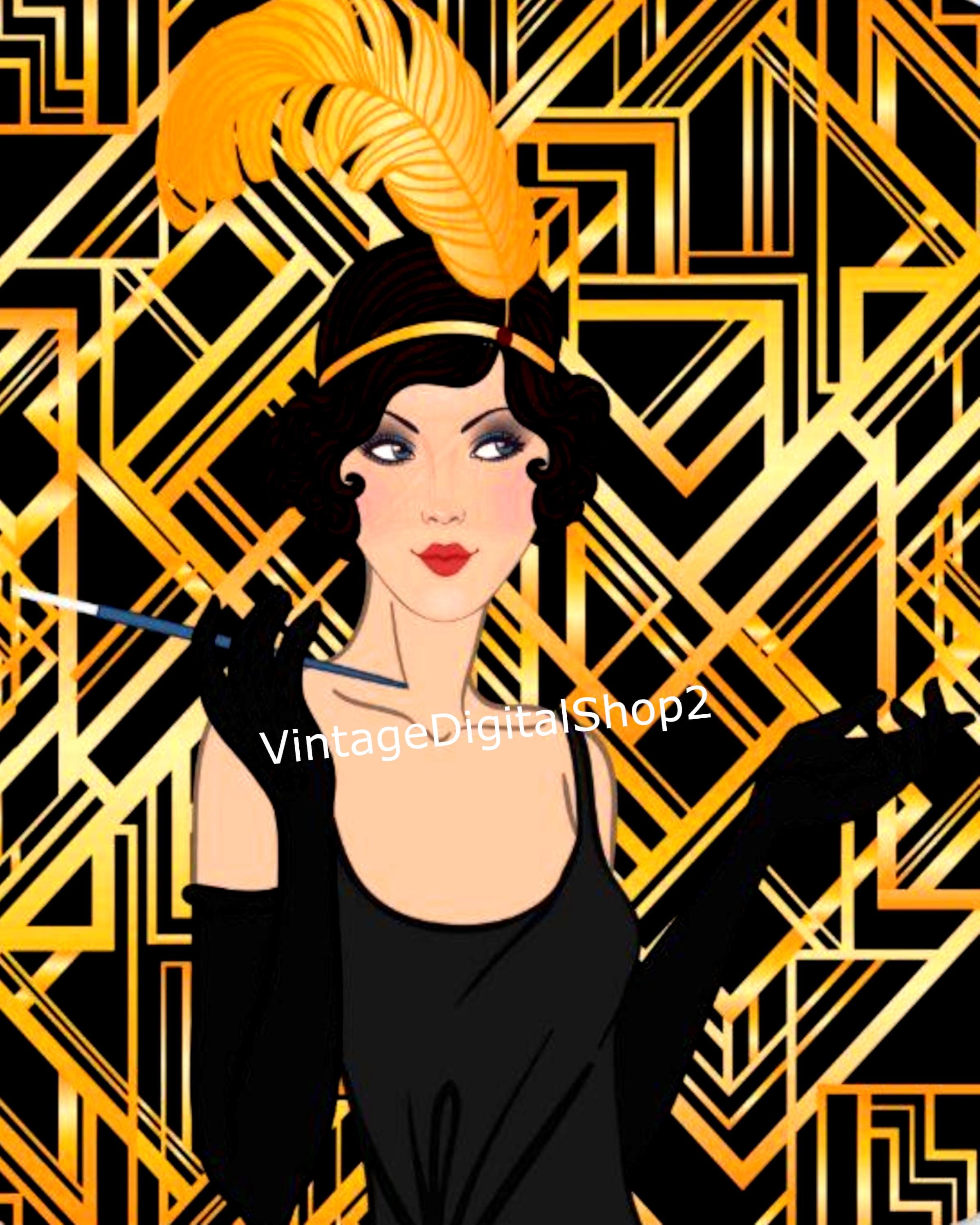 Vintage ROARING 20's FLAPPER Girl DIGITAL Image Art Deco Woman Illustration  - Etsy, image size:2400x3000